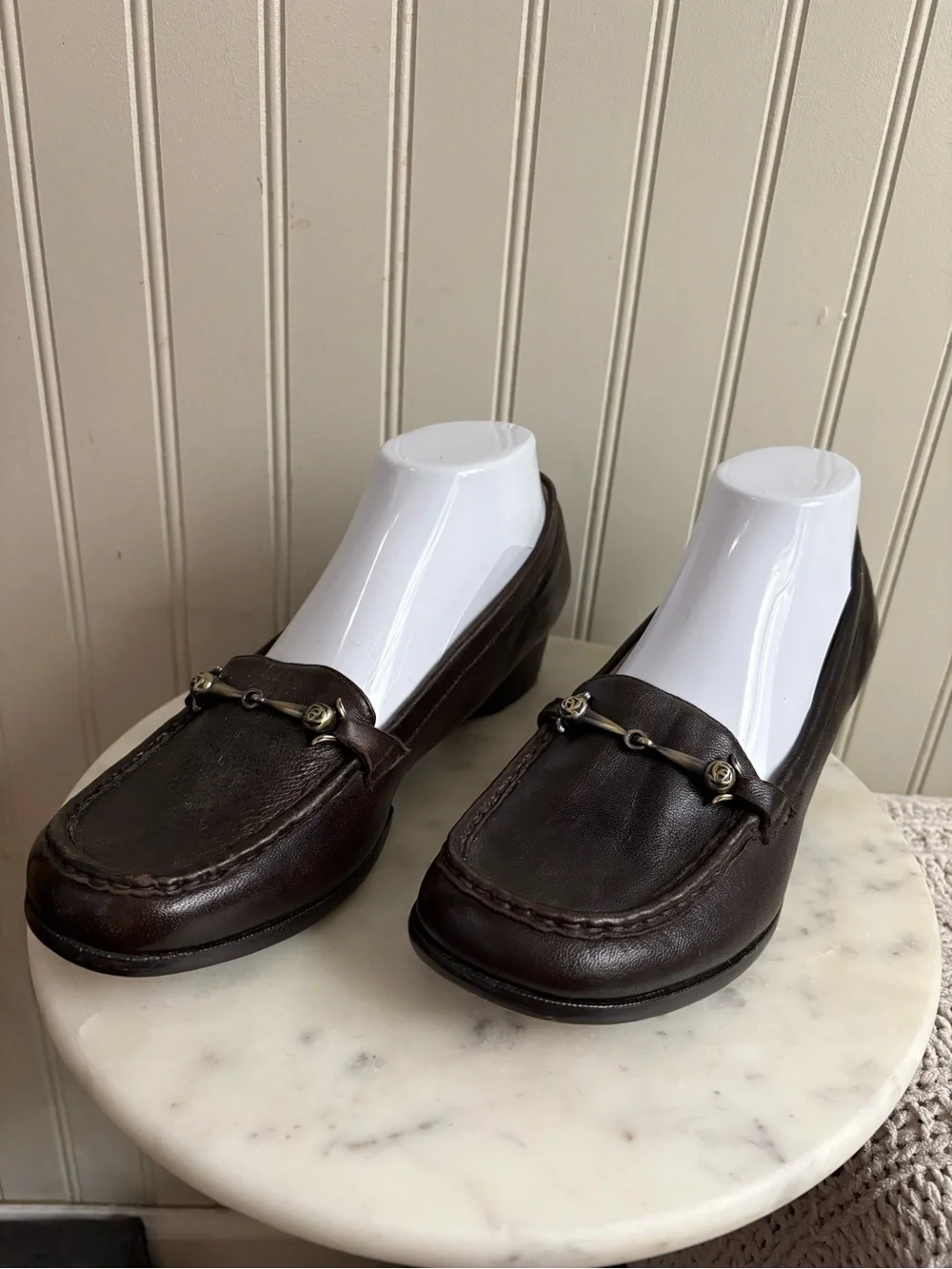 Taryn Rose Horsebit Wedge Loafers Women’s 8.5 Brown Leather Business Casual Prep